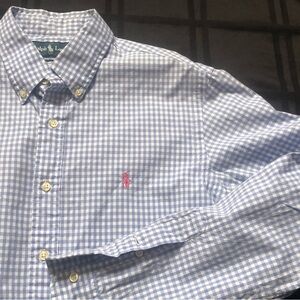 Polo Ralph Lauren Mens Large Blue Gingham Button Down Long Sleeve Shirt